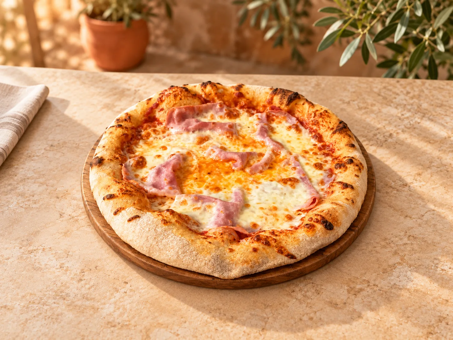 Pizza con prosciutto cotto e mozzarella